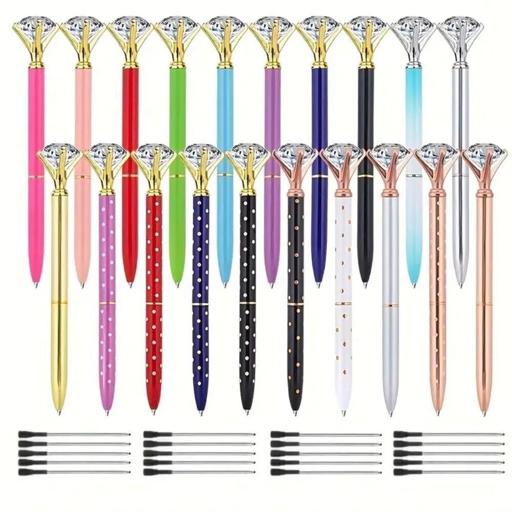 20 Piece Rhinestone Pens Cute Ballpoint  Retractable Crystal Writing Pen New
